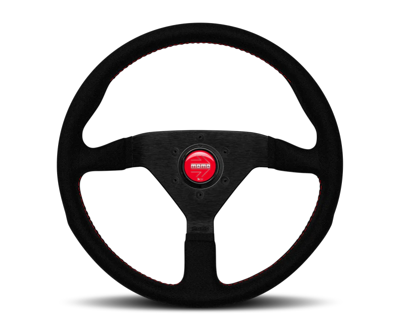 Volant Momo Montecarlo Alcantara 350 mm - Noir/Surpiqûres rouges/Rayons noirs 